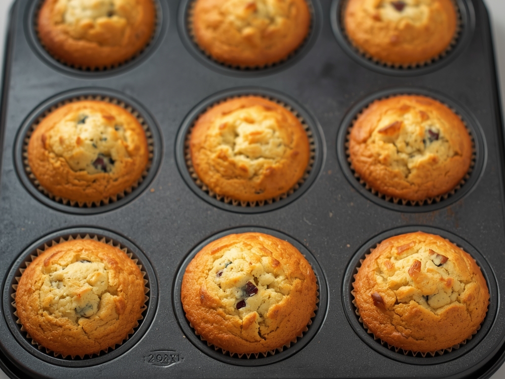 A silicone muffin pan filled with perfectly risen, golden brown