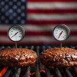 A sizzling backyard barbecue scene with a classic analog meat