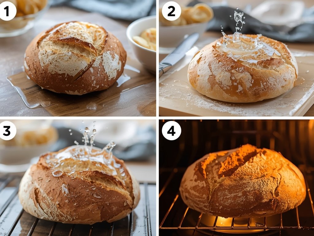 A step-by-step collage showing the water splash method: 1. A