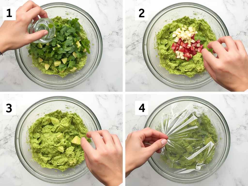 A step-by-step visual guide showing a bowl of guacamole being