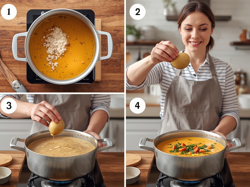 A step-by-step visual guide showing a pot of salty soup,