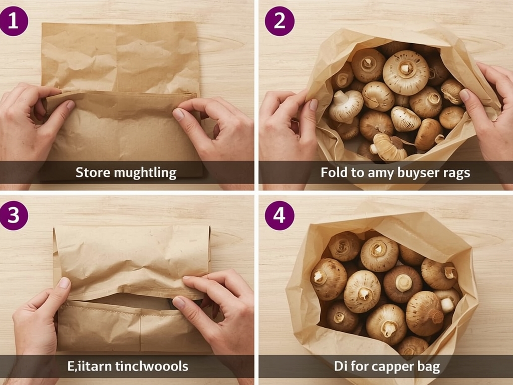 A step-by-step visual guide showing how to properly store mushrooms