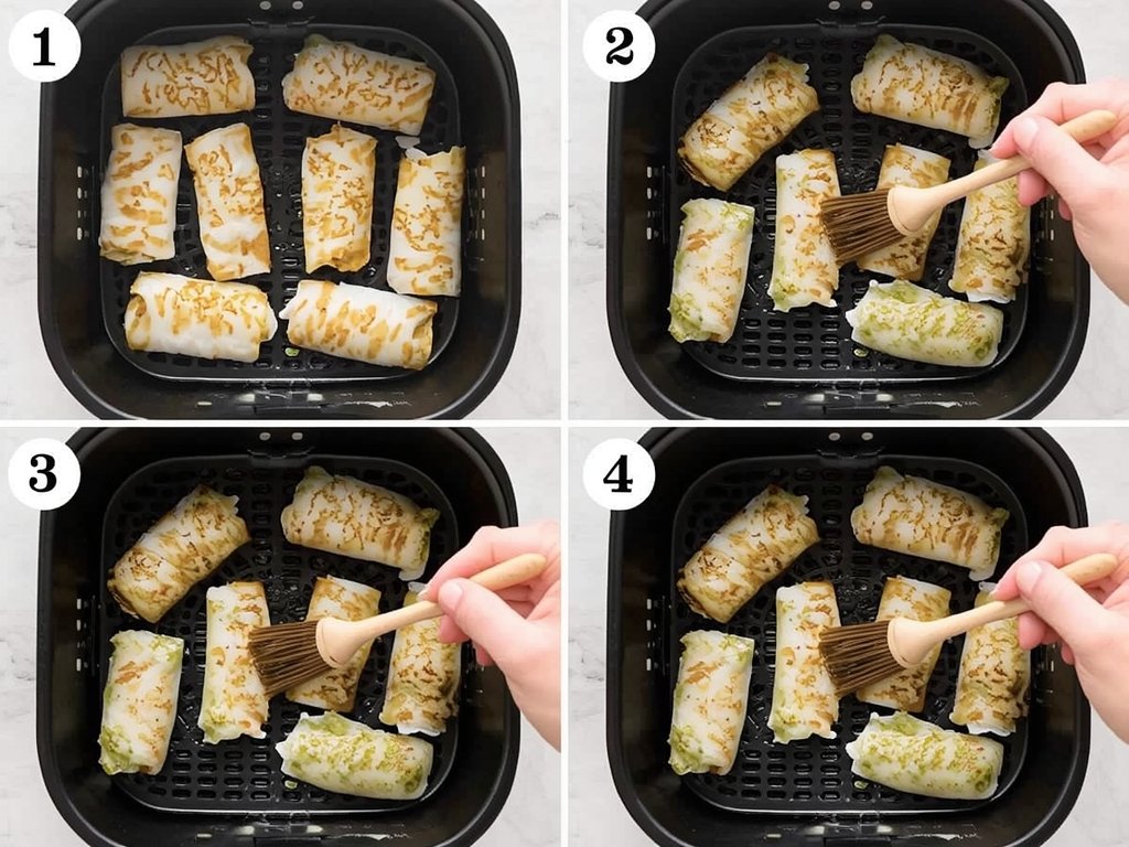 A step-by-step visual guide showing tempura rolls being prepared for