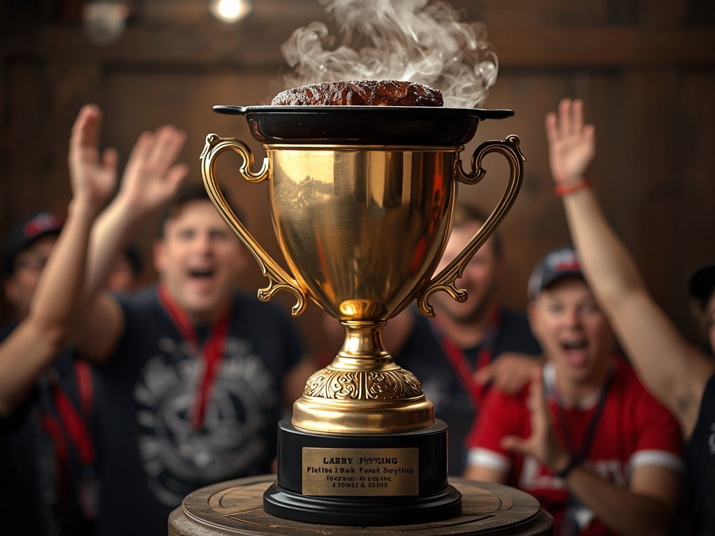 A trophy made of cast iron and stainless steel, with