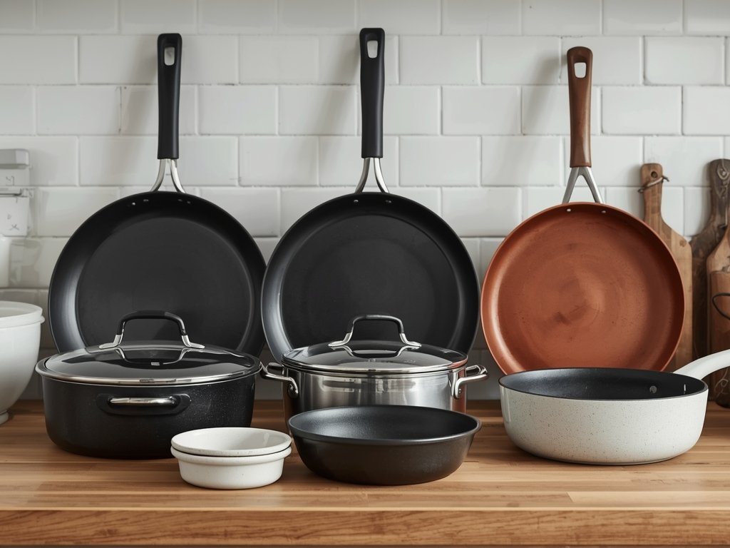 A variety of non-toxic cookware options on a kitchen counter,
