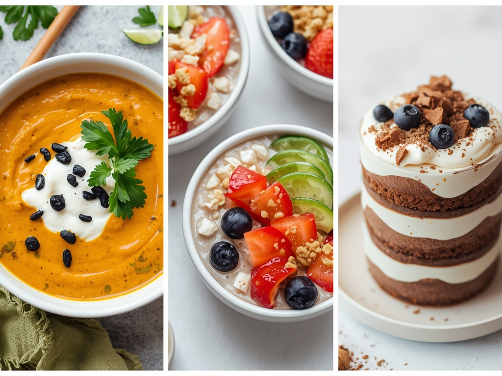 A vibrant collage of dishes made with coconut milk, including