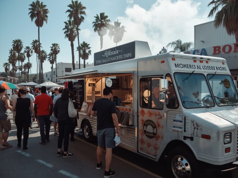 A vibrant street food scene in LA, with a food