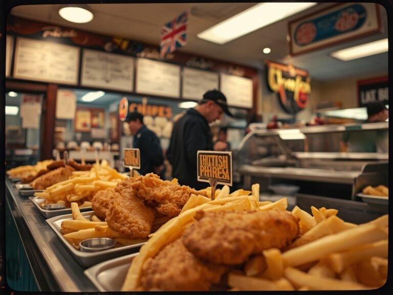 A vintage-style photograph of a traditional British fish and chips