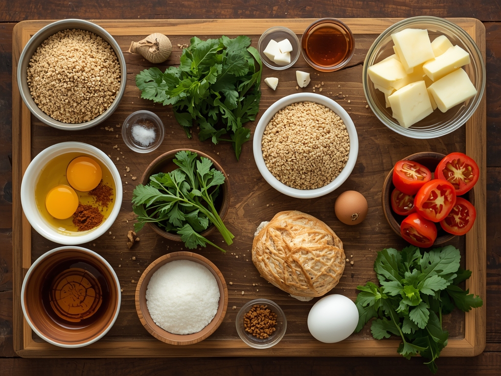 A flat-lay of all the ingredients for the quinoa patties,