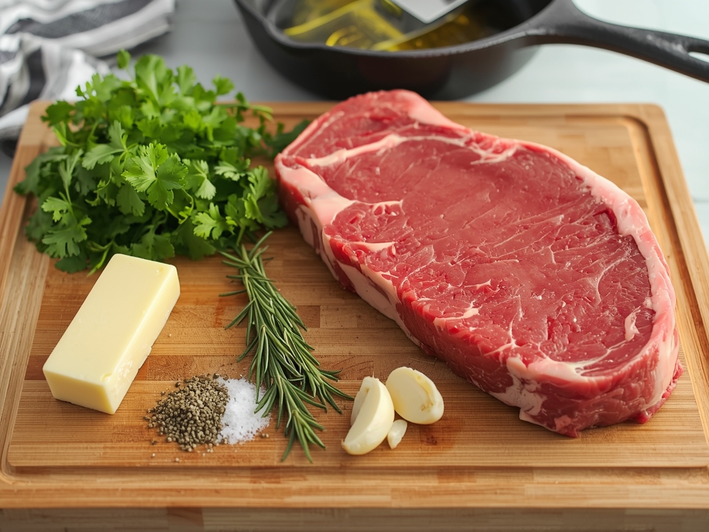 All raw ingredients neatly arranged on a wooden cutting board: