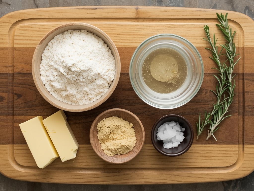 All raw ingredients neatly arranged on a rustic wooden cutting