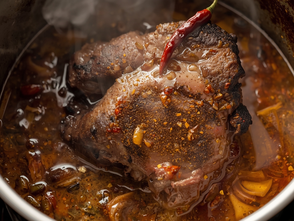 COOKING PROCESS — The food actively cooking: the beef chuck