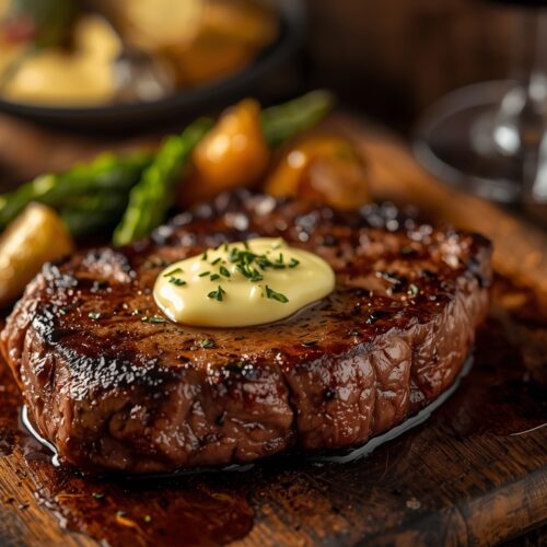 High-quality, visually stunning, hero-style professional photography: A sizzling ribeye steak