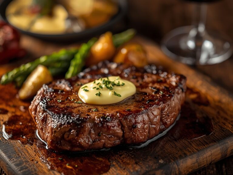 High-quality, visually stunning, hero-style professional photography: A sizzling ribeye steak