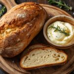 High-quality, visually stunning, hero-style professional photography: A rustic, artisanal sourdough