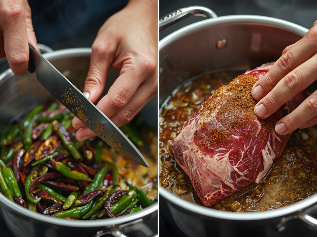 PREPARATION — Action shot of hands chopping, mixing, or marinating.