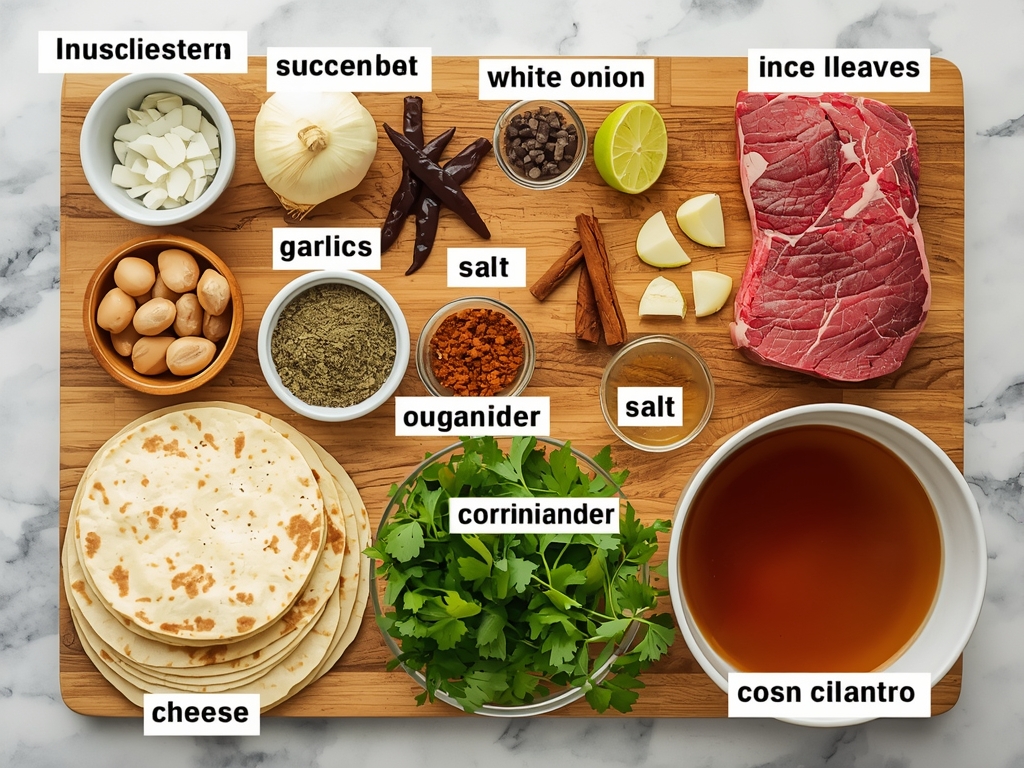 RAW INGREDIENTS — Organized mise en place flat-lay: all raw